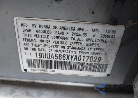 2000 Acura Tl 3.2 из США, поврежденный, VIN 19UUA566XYA017029